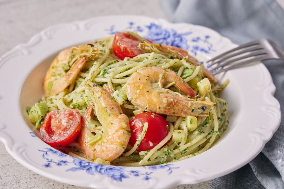 Паста с креветками в сливочном соусе