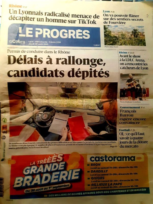 Le Progrs (Лион – Вильербанн – Кальер, 69X, четверг, 28 августа 2025) опубликовал статью «Невероятная программа для возвращения в школу»