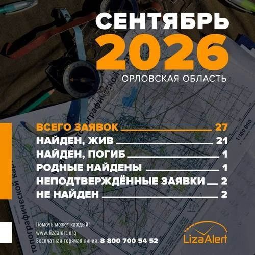 За сентябрь волонтеры отряда "ЛизаАлерт" в Орловской области нашли 21 пропавшего